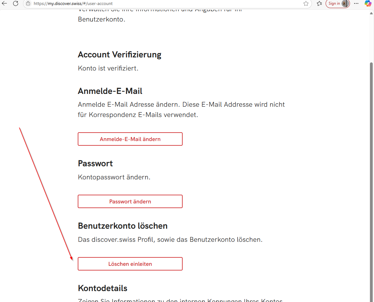 Screenshot mit markierter Schaltfläche „Benutzerkonto löschen“