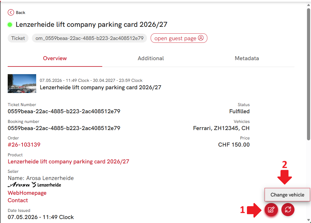 Change button on ticket details page