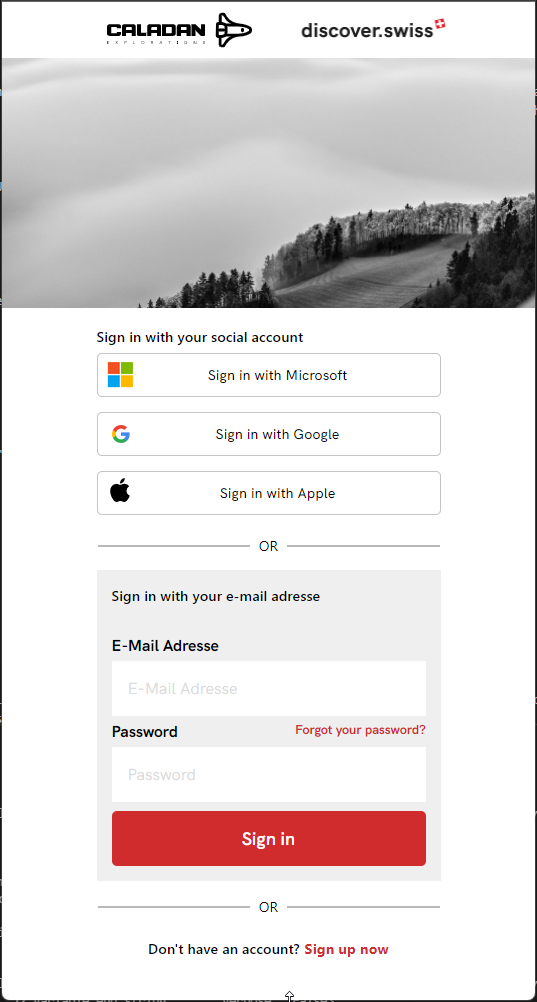 discover.swiss signup / sign in